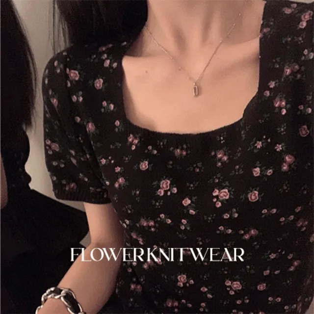 [오늘만타임특가] 반팔니트/여름니트/니트 스카시니트/달라이- 스퀘아n / 슬림핏 니트 / 플라워 반팔티