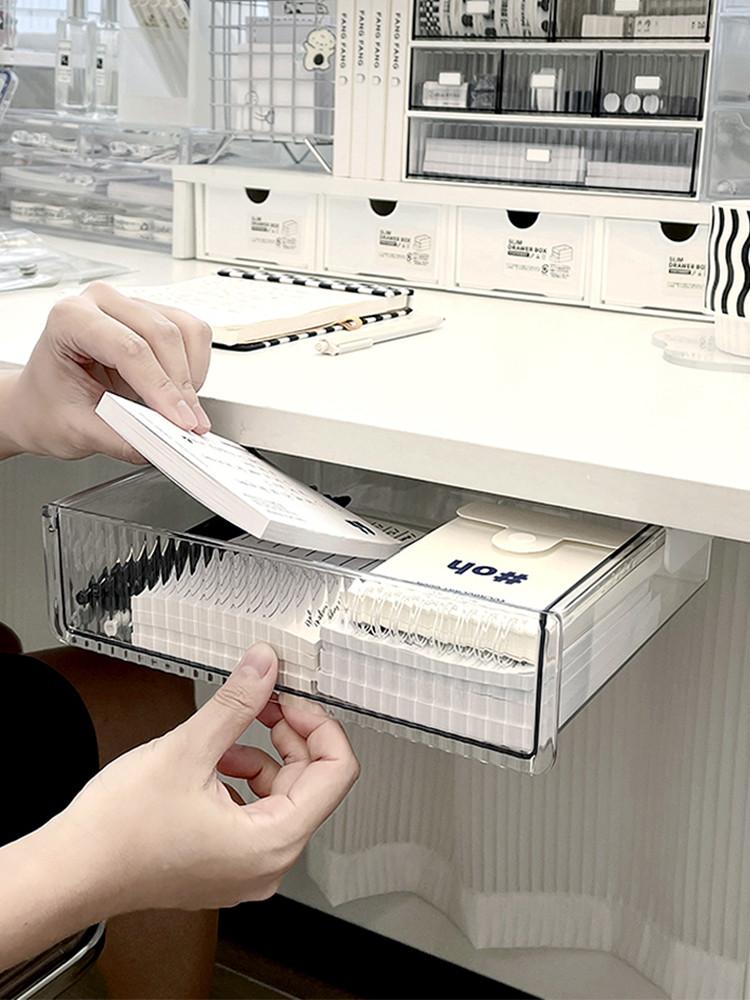 루시아이 접착식 투명 히든 서랍 부착식 슬라이드 책상 정리함 3size