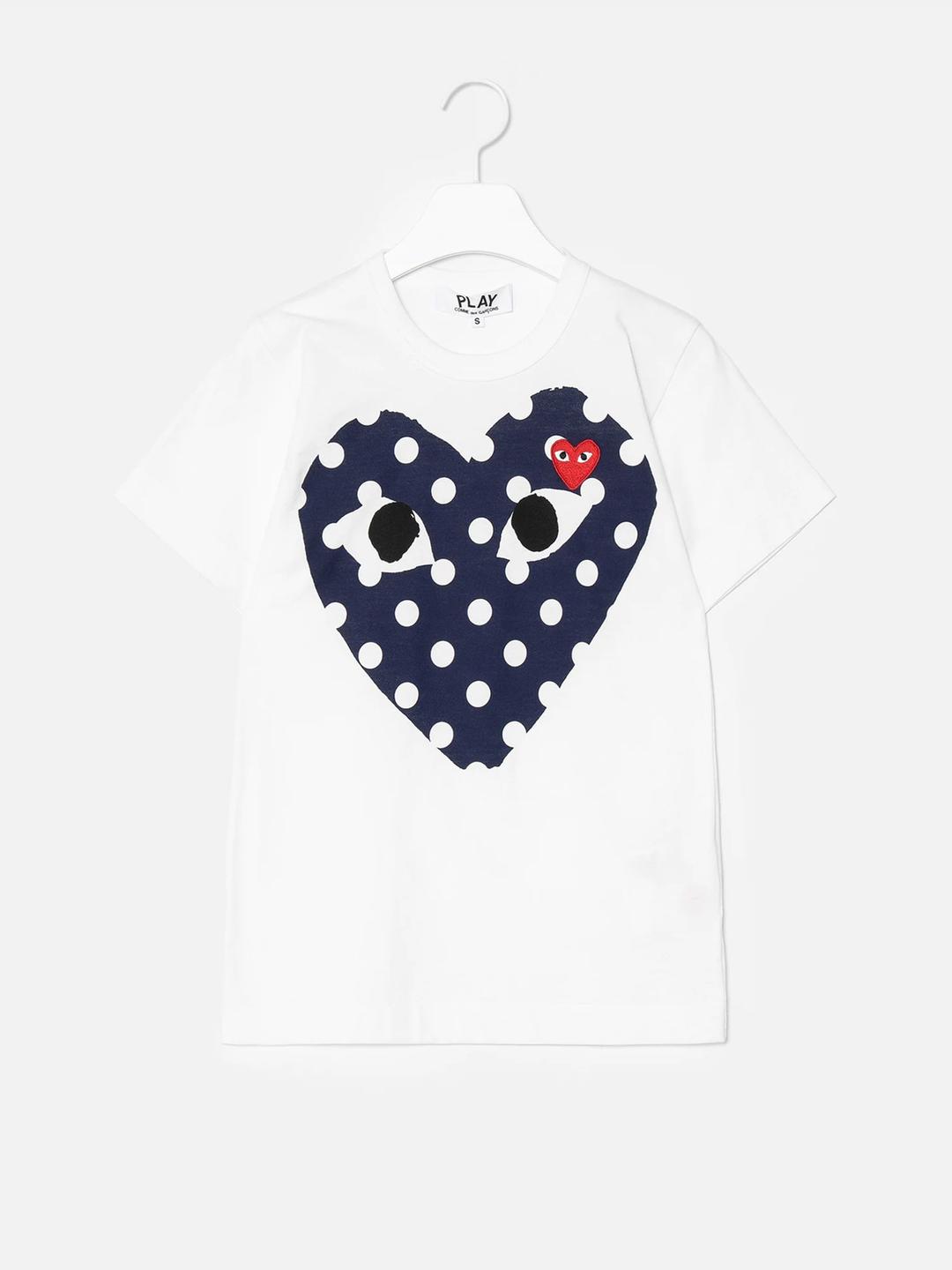 (Unisex) Polka Dot Big Heart T-Shirt - White