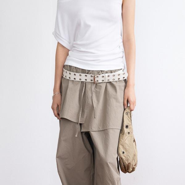 Skirt Layered Curved Pants (Beige)