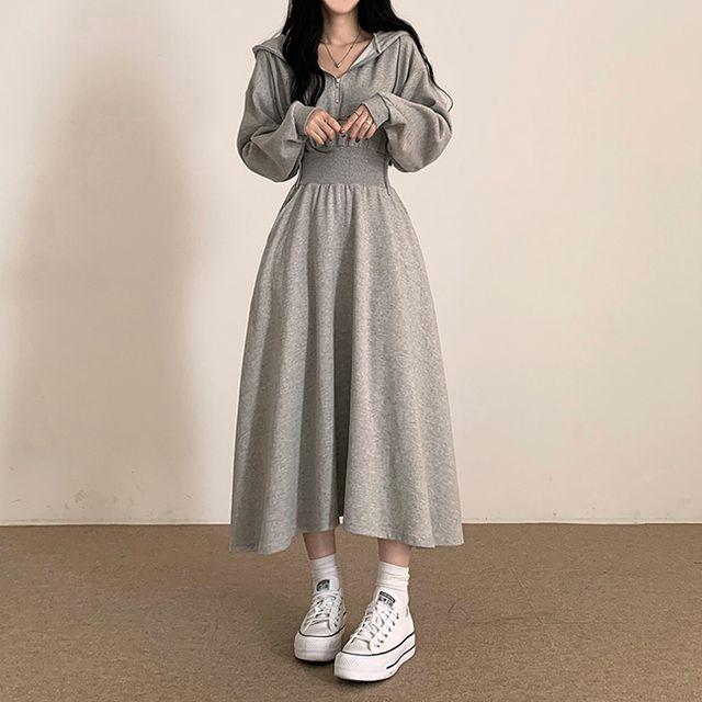 아노락 허리잘록 후드 롱원피스_혀나블리