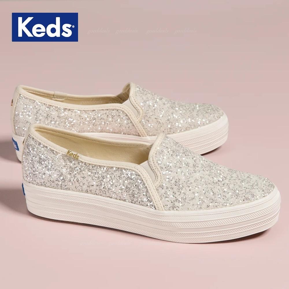 케즈 X케이트 스페이드 트리플 덱커 글리터 크림 플랫폼 슬립온