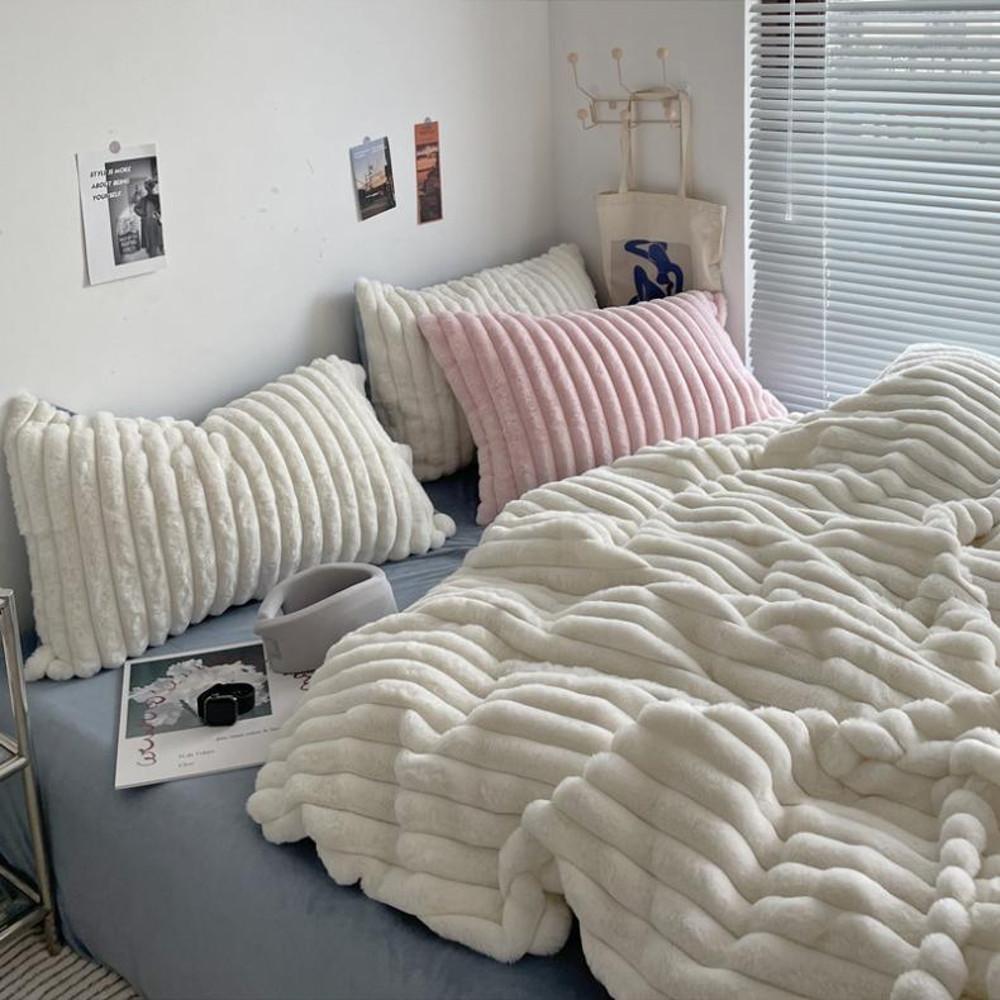 극세사이불 겨울 배게 침구커버 인조 토끼털 폭신한 부드러운 원룸침구 슈퍼싱글 퀸 킹 핑크