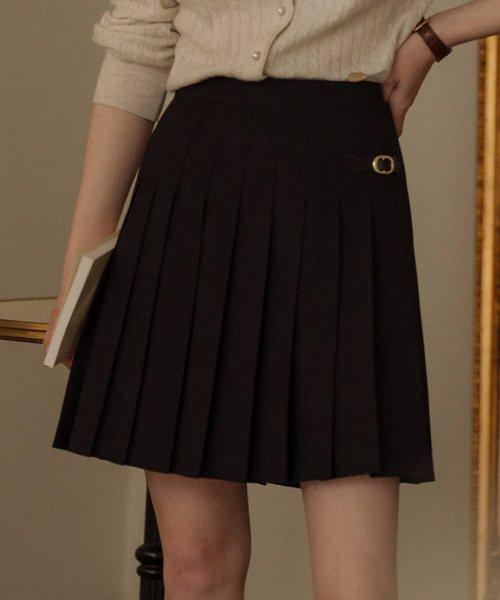 Buckle point pleats skirt_Black