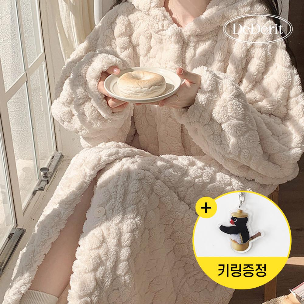 [키링증정]데데리트 도톰한 겨울 양털 극세사 후드 로브 원피스 수면 잠옷 파자마 라운지웨어 입는 담요 블랭킷 홈웨어