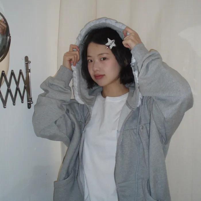 PENDANT FRILL HOODIE ZIP UP GREY