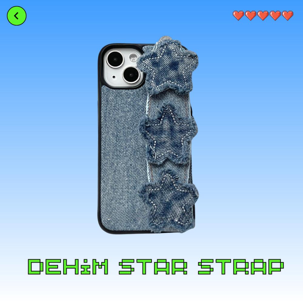 수심 Denim Star Strap Case 데님 스타 스트랩 케이스 아이폰 y2k 키치
