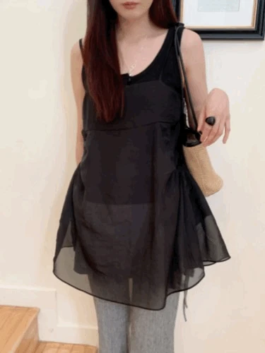 시스루원피스 오간자원피스 레이어드 미니원피스 셔링탑