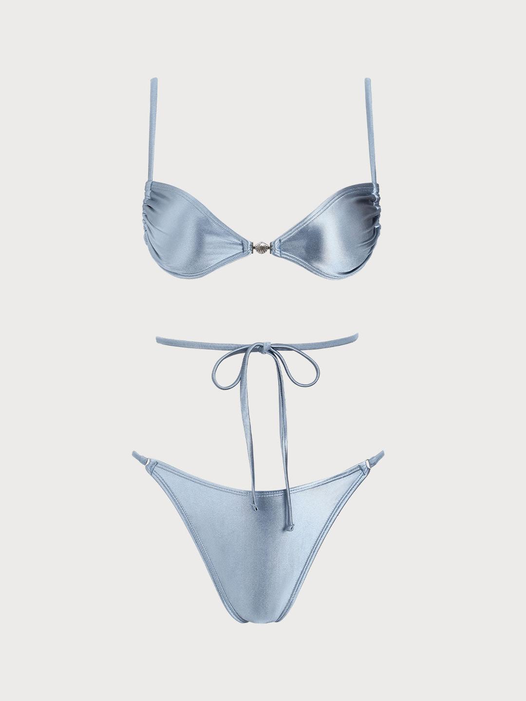 Blue Sparkly Tie Front Bikini Set