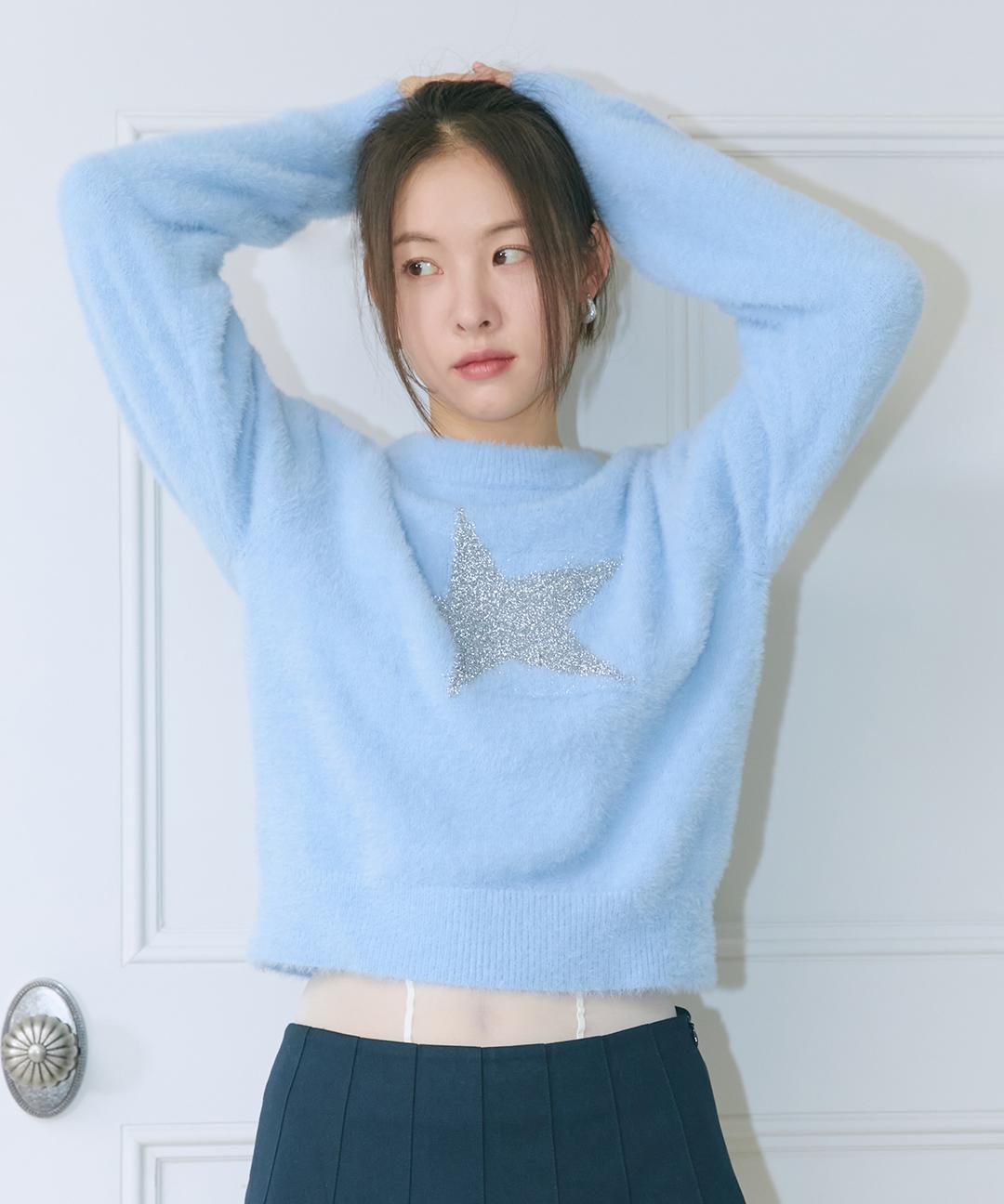 GLITTER STAR BRUSH KNIT (LIGHT BLUE)