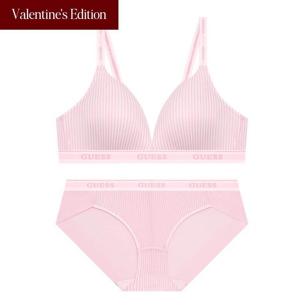 발렌타인 스트라이프 노와이어 브라 팬티 세트 - 라이트핑크