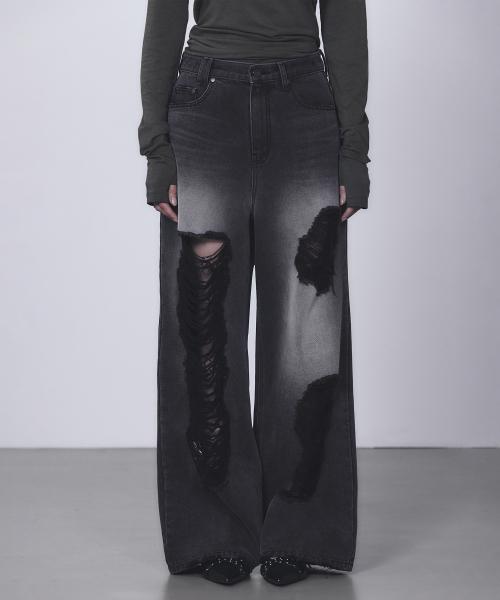 트리밍버드(TREEMINGBIRD)  Scratch Damage Denim Pants [ Black ] - 사이즈 & 후기 | 무신사