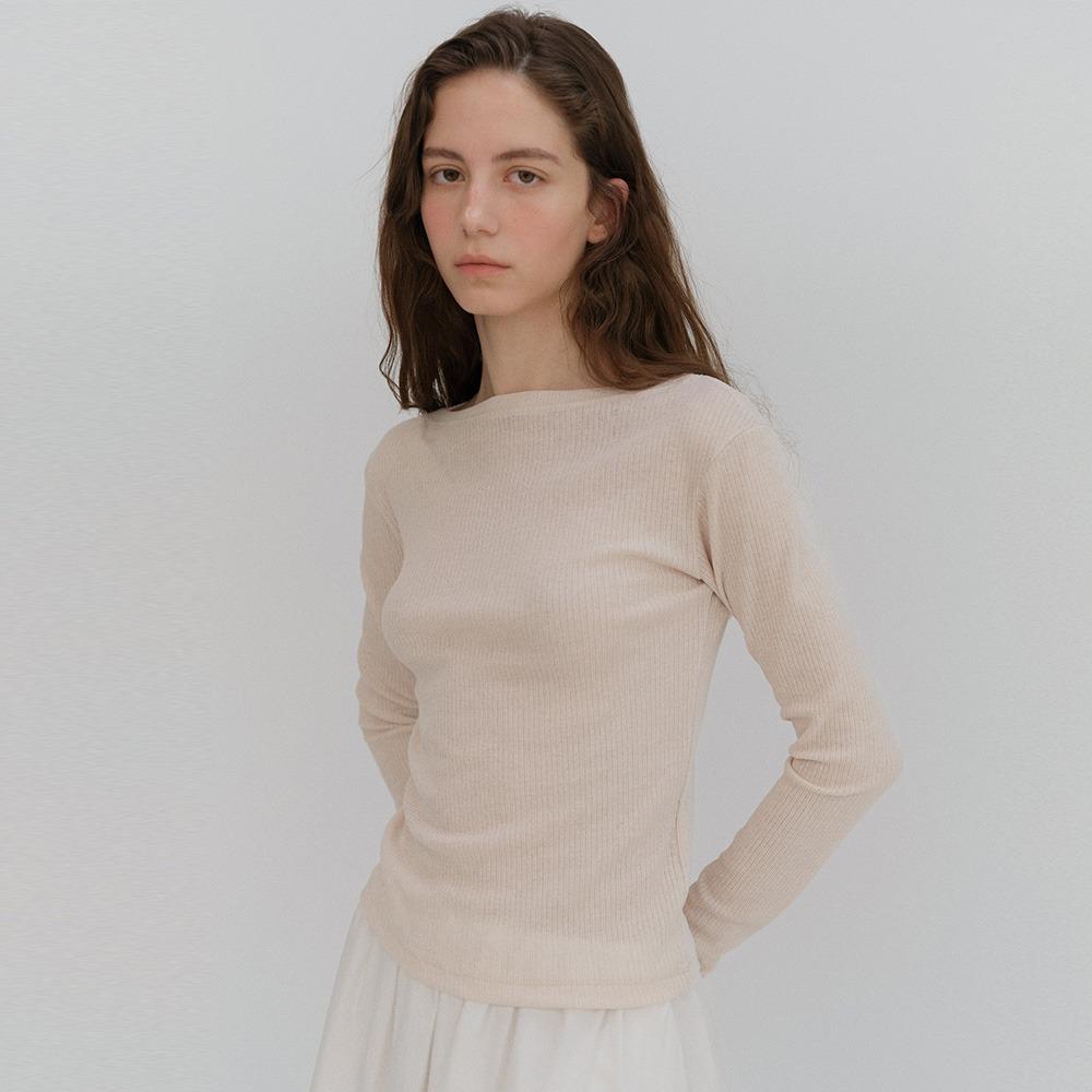 Boat neck long-sleeve T-shirt_beige