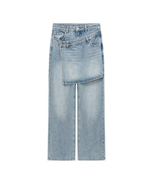Layered False Skirt Wide Denim Jeans