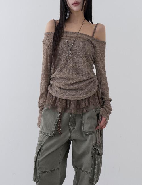 lace shirring layered set knit