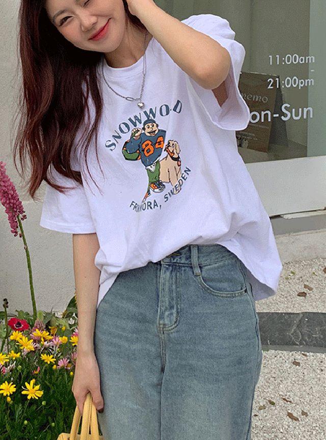 [당일출고] 고퀄버전 스노월드 캐릭터 루즈핏 반팔티