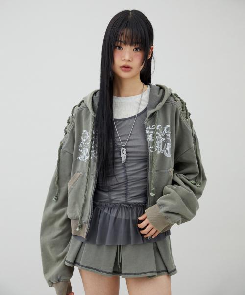 LACE UP POINT HOODIE ZIP-UP 빈티지 레트로 후드집업 CHARCOAL BR2CJ001