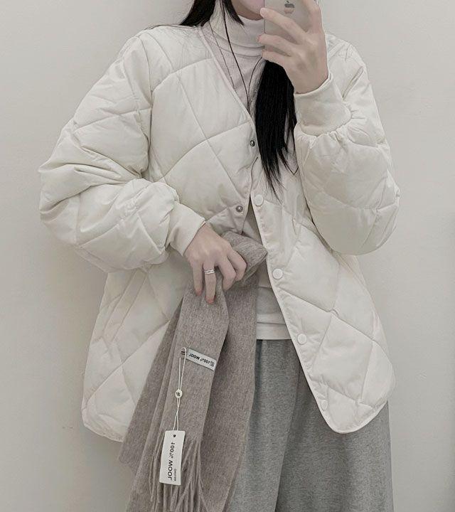 [따뜻해요!/겨울필수템]다이아퀄팅경량오버핏숏패딩(3color)