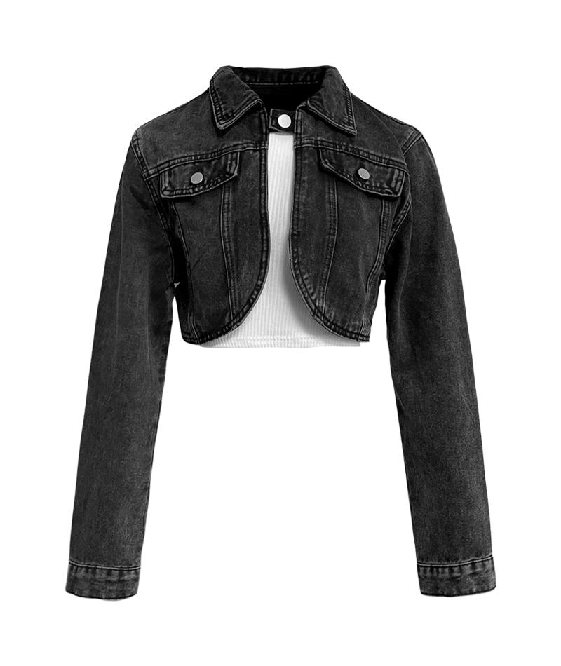 블랙 데님 숏 자켓 & 나시 세트