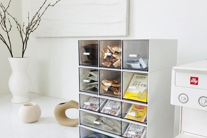 어셈블 주방 투명 미니서랍  티백정리함  커피 캡슐 홈카페 보관함