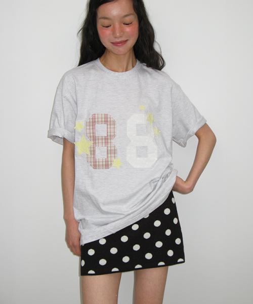88 STAR MIXED APPLIQUE OVER FIT T SHIRT WHITE MELANGE