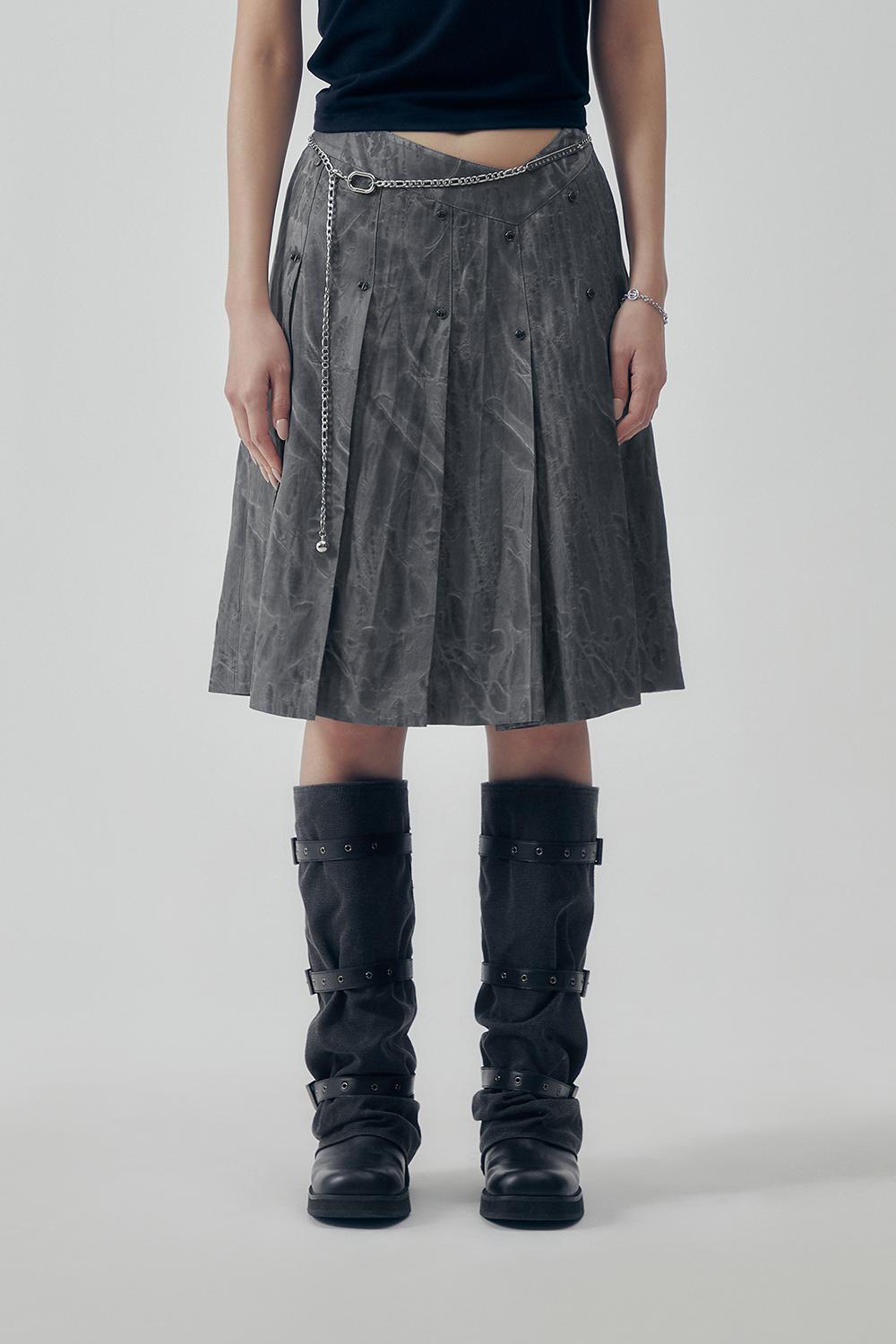 Marble Rivet Pleated Skirt [ Gray ]