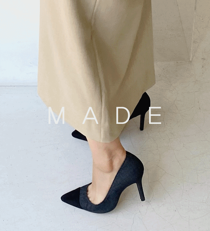 배색 데님 심플 스틸레토힐