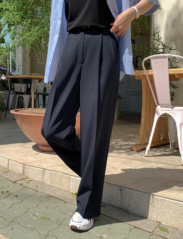 시원깔끔 뒷밴딩 턱 와이드 슬랙스 75619