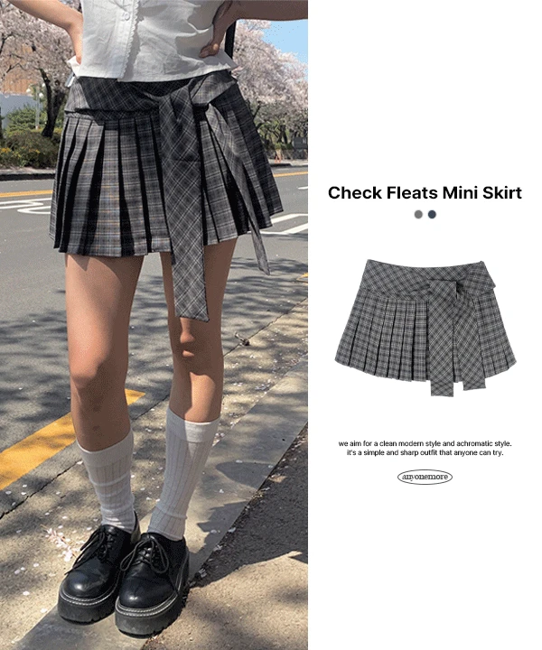 체태 매듭 체크 플리츠 미니 스커트 (2color)