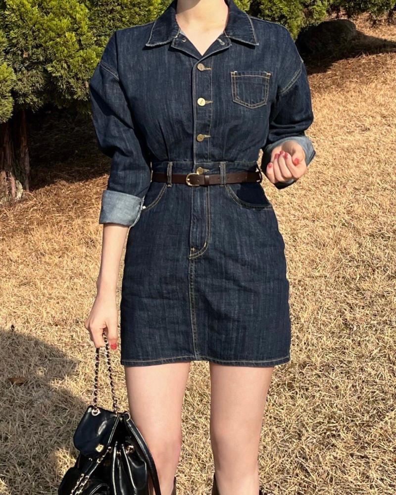 여자 빈티지 카라 데님 원피스 벨트별도 (1color)