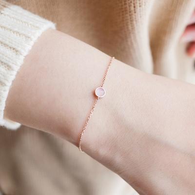 실버 장미석 로즈쿼츠 원석 체인 팔찌 로즈골드도금