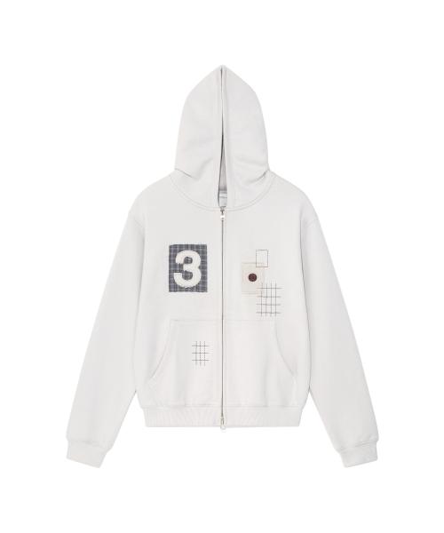 TCM 3 stitch hooded zip-up (grey beige)