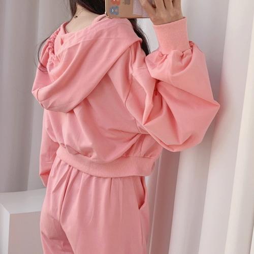 🚀당일발송🚀골지 크롭 나시 후드집업 와이드 팬츠 쓰리피스 세트