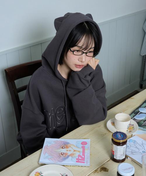 MEOW CAT EAR HOODIE ZIP UP - CHARCOAL