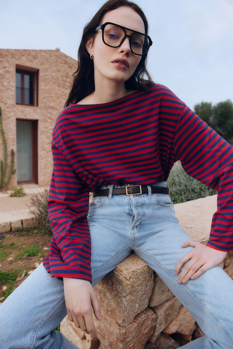 보트넥 코튼 탑