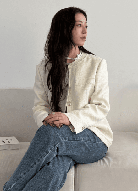 [Exclusive]프린지 라인 트위드 자켓