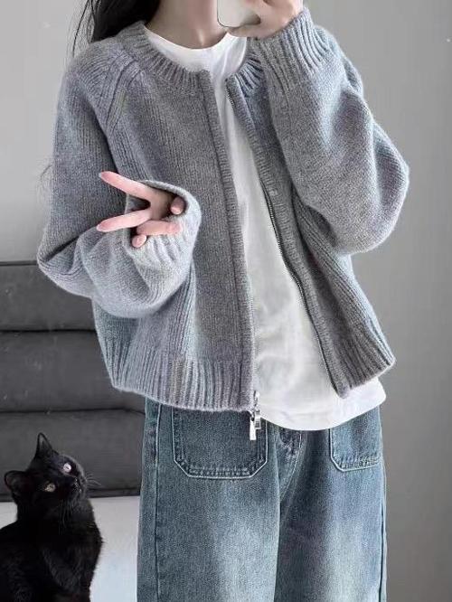 투웨이 그레이 니트 집업 가디건
