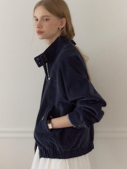 Corduroy Button Point Blouson Jacket - Navy