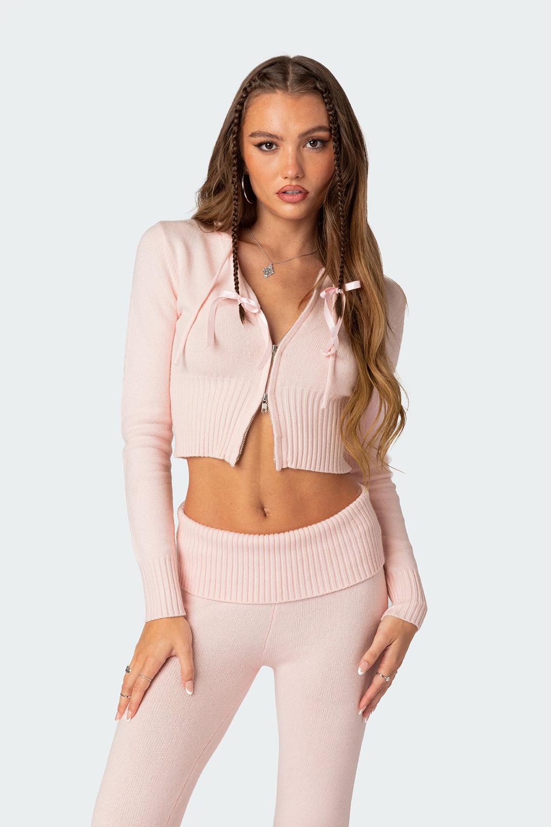 Desiree Knitted Hooded Cardigan - LIGHT PINK / XS