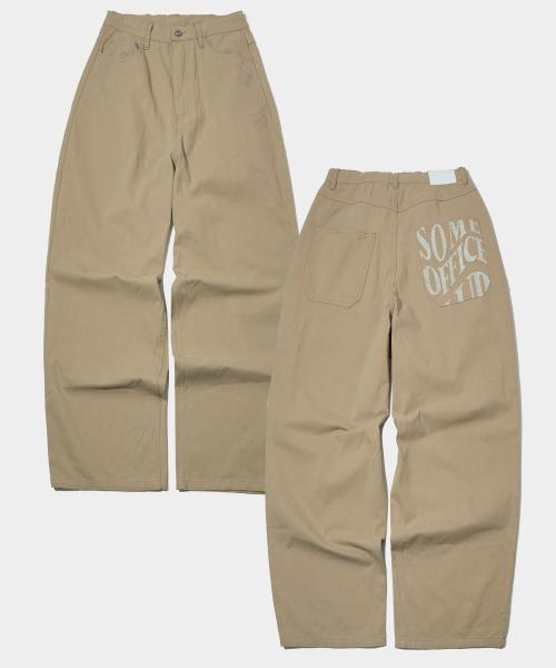 레터링 프린티드 베이직 벌룬핏 와이드 코튼 팬츠[베이지]