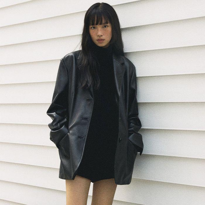 leather single jacket-black