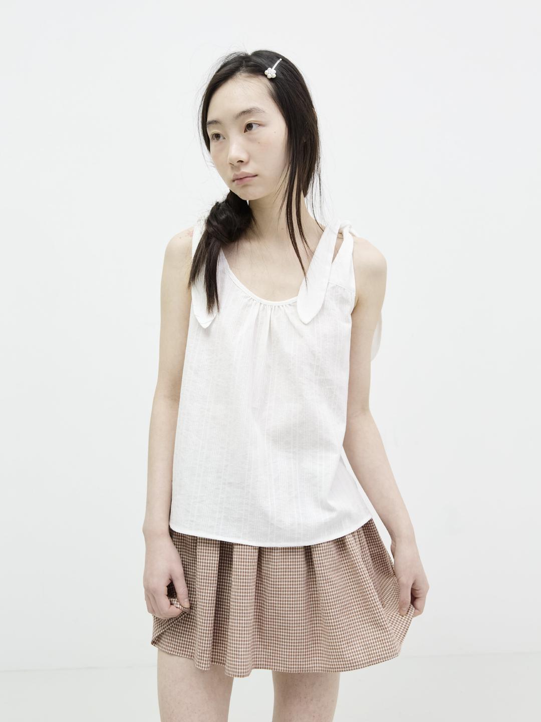 RABBIT TIE TIE BLOUSE STRIPE WHITE