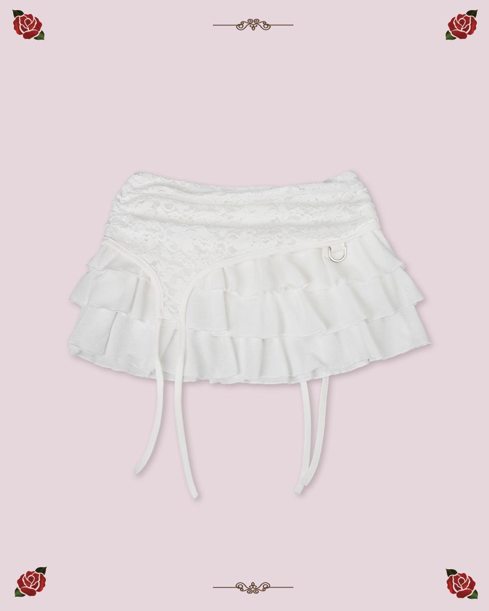 (PRE-ORDER) LACE GATER FRILL SKIRT [IVORY]