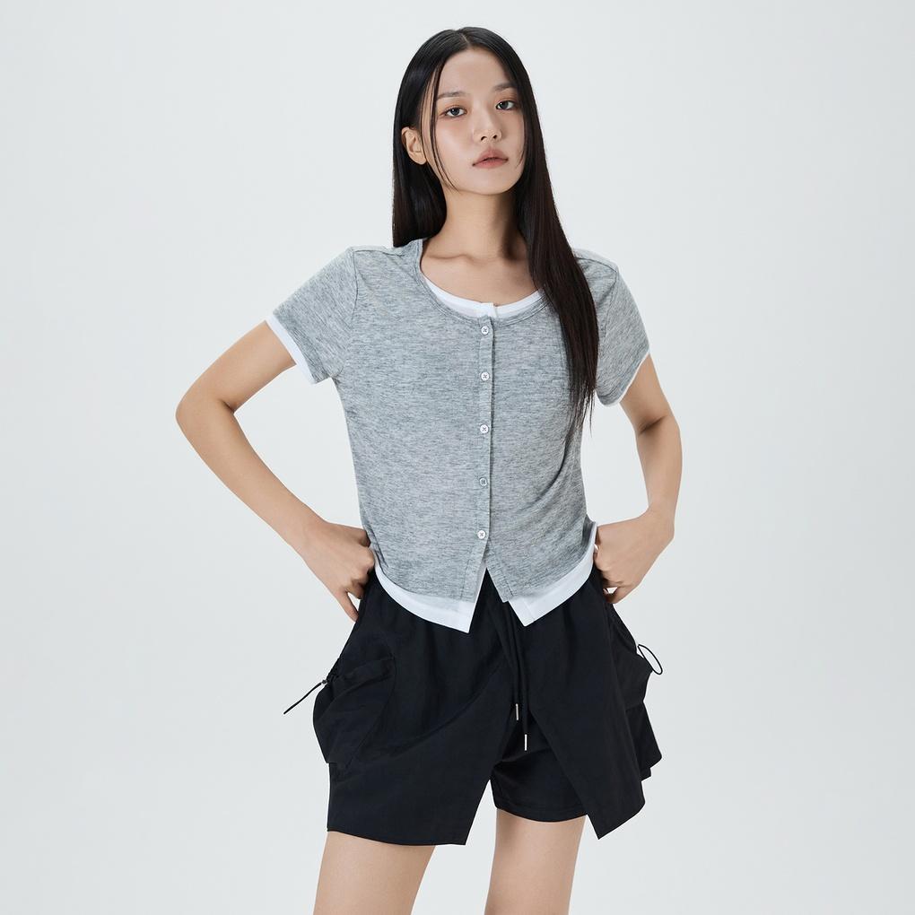 [미드세일][리오더]레이어드 버튼 반팔 티셔츠 RE HWF81QA_MIWHWF96QA