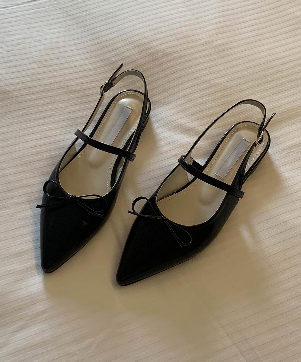 리본 스틸레토 슬링백 플랫 슈즈