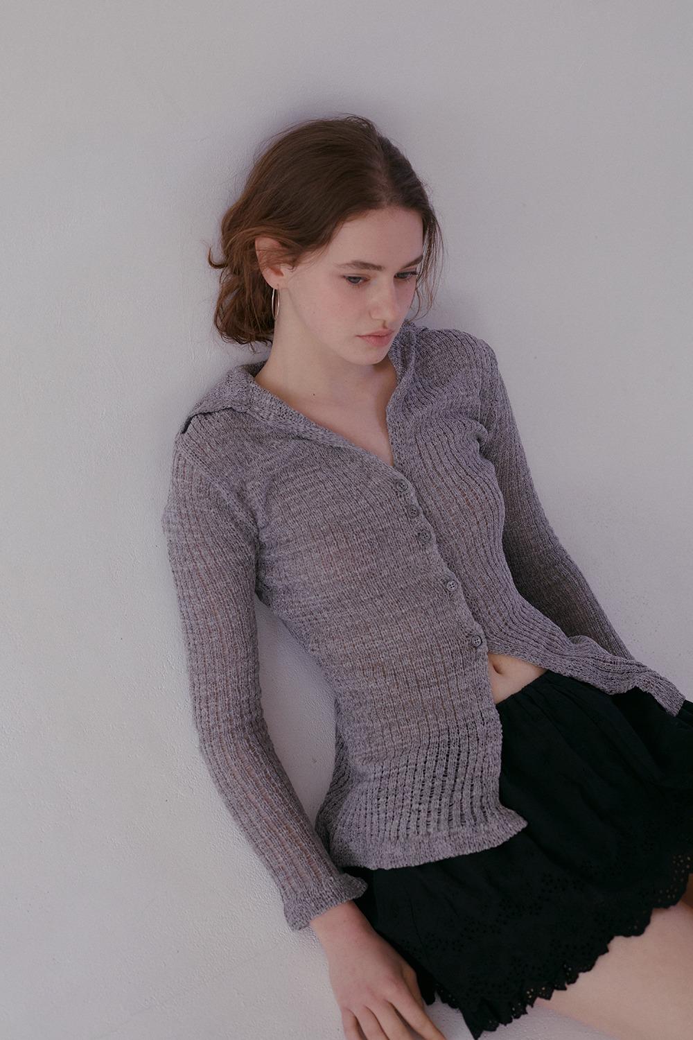 SLIM FIT COLLAR CARDIGAN_GREY