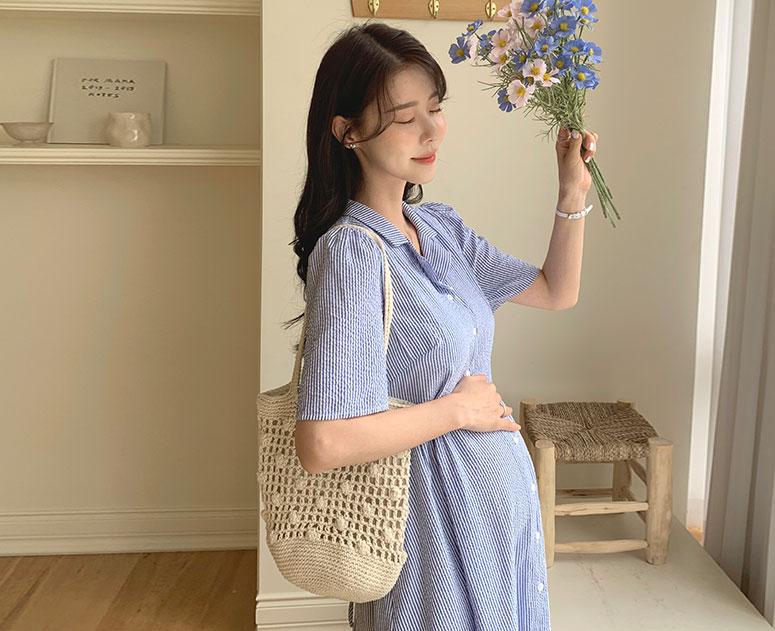 해피텐 임부복*시원오픈카라 원피스(수유겸용)