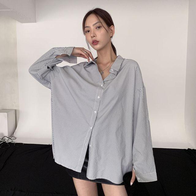 [남친옷ෆ] 쇼리스 스트라이프 베이직 긴팔 셔츠