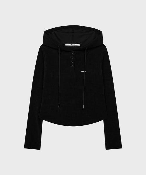CORDUROY LOGO HOODIE TOP-BLACK