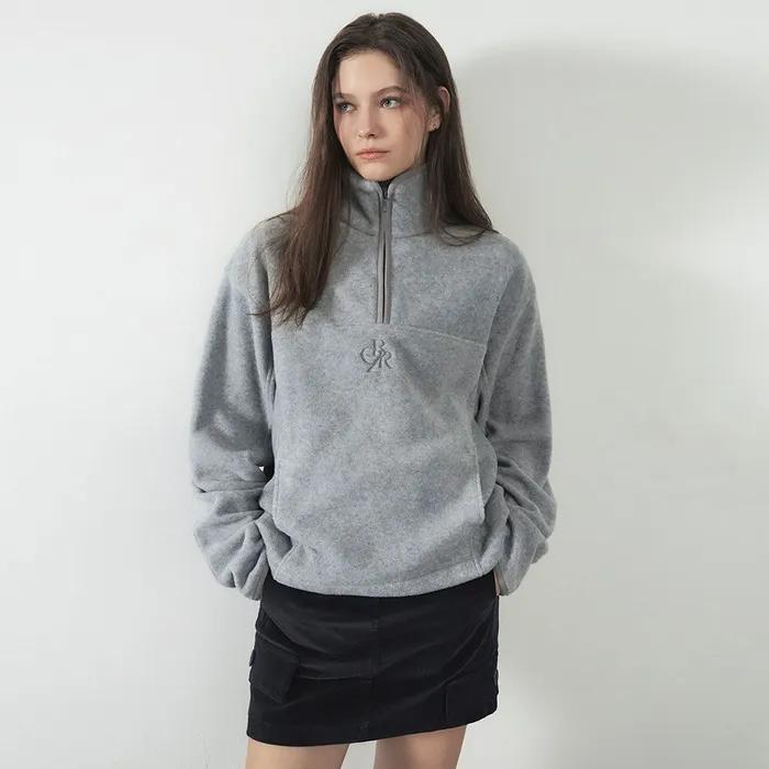 심볼로고 플리스 반집업 티셔츠_MELANGE WHITE